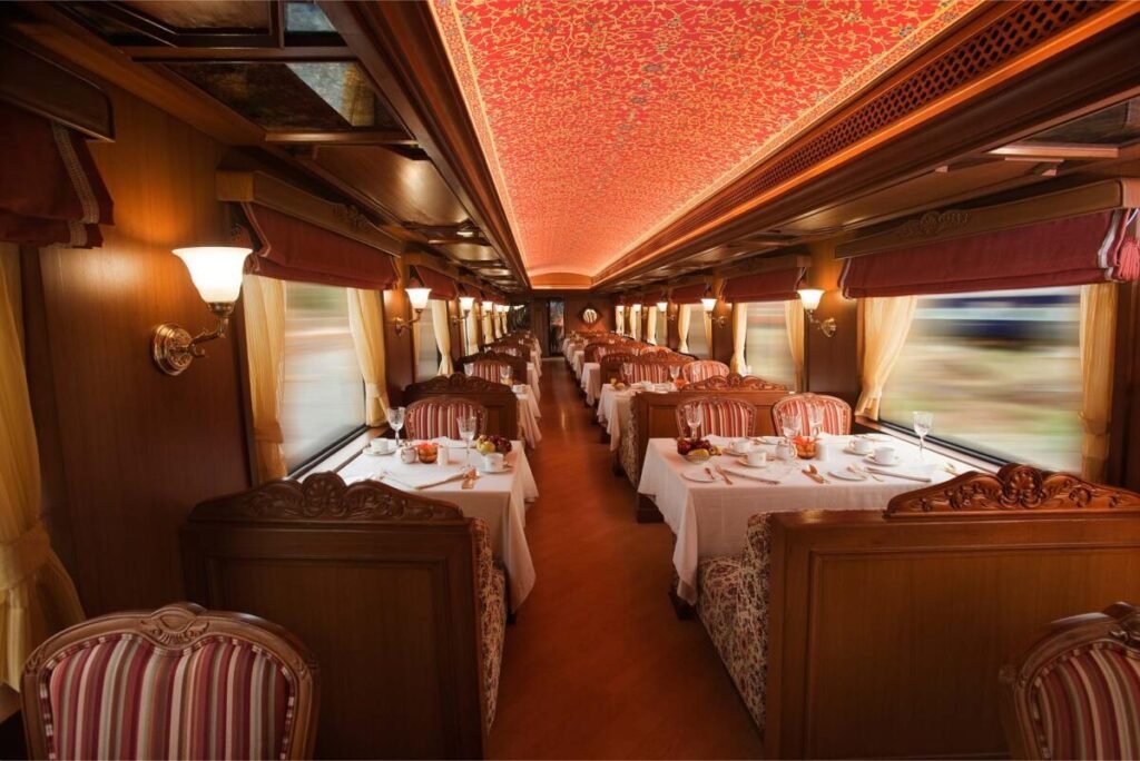 Luxury train journeys in India offering royal dining experiences aboard heritage rail carriages