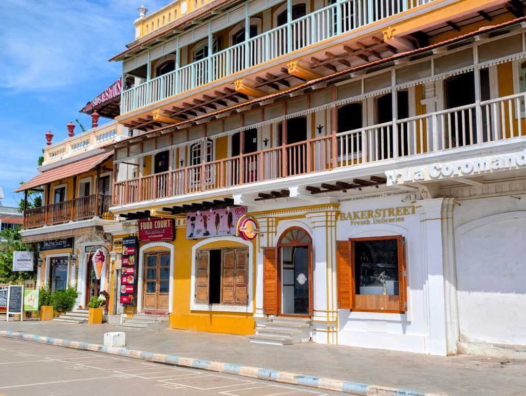 Baker Street bakery and restaurant located within the historic French colonial district of Pondicherry.