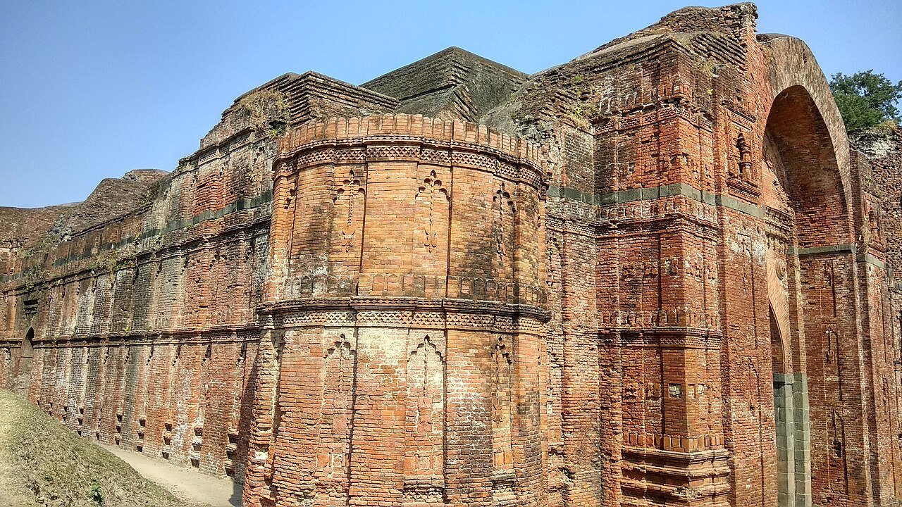 Carved red brick walls of a medieval monument at Gaur near Malda in West Bengal