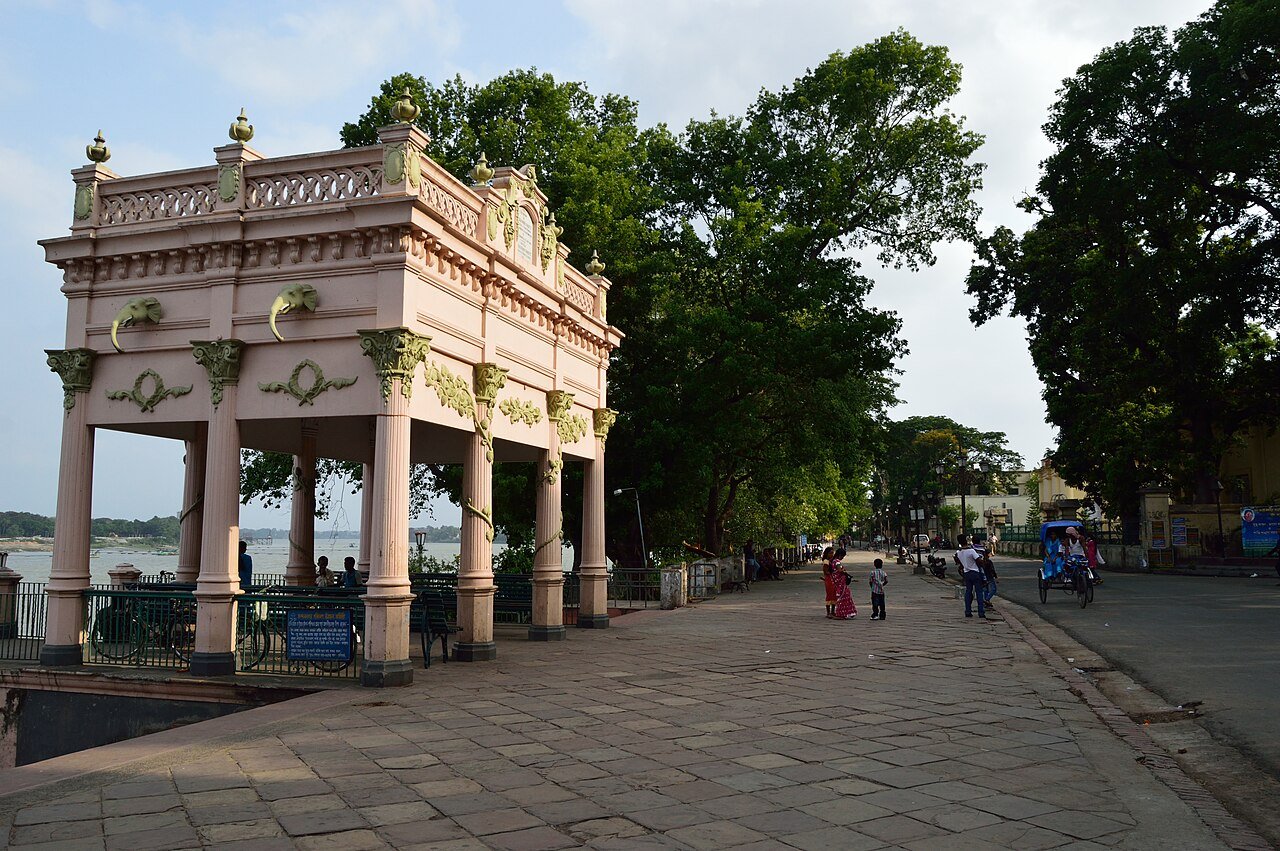 Ornate pavilion on the Chandernagore Strand promenade beside the Hooghly River in West Bengal